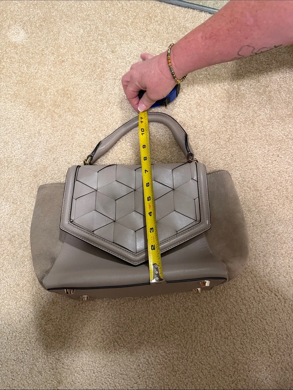 Welden Taupe Geometric Top-Handle Women's Satchel